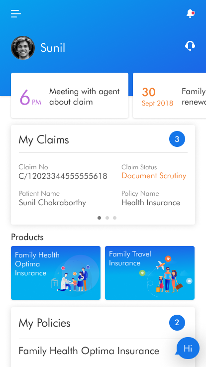 Mobile app development case study - Healthcare Industry - Star health claims screen